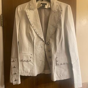 Cami White Leather Jacket W Rhinestones & scalloped Edges Tailored Fit SZ 8